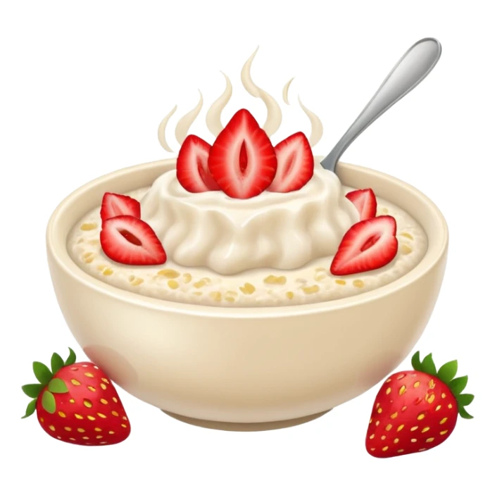 A bowl of porridge with strawberries sticker