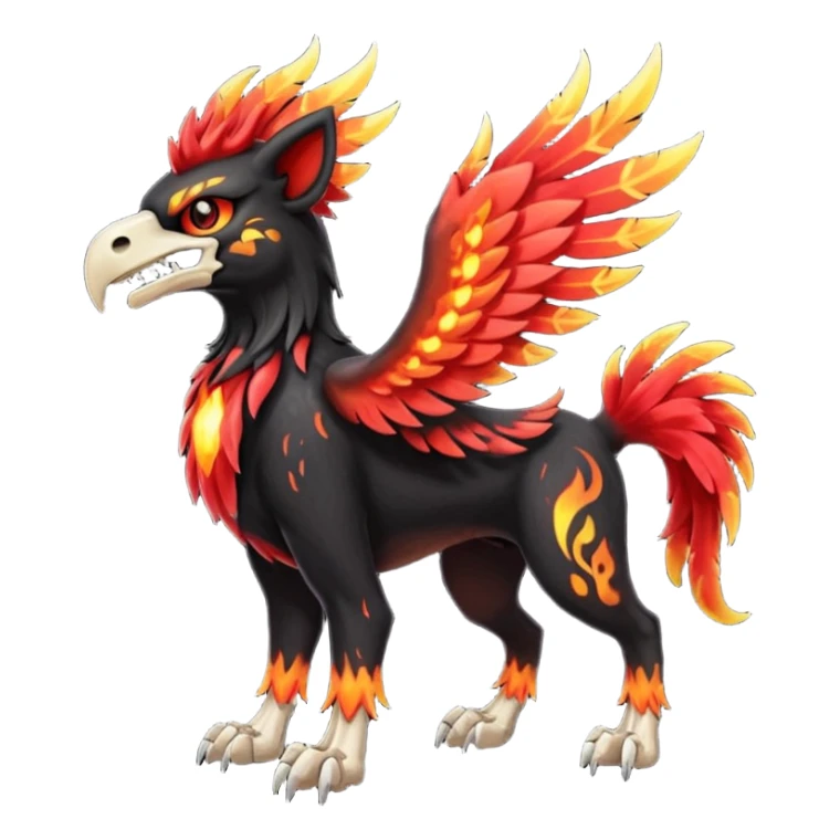 Volcanic Blazing Fiery Evil Skeletal Beaky Feathery Hot Cool Houndoom-Gryphon-fusion (full body) sticker
