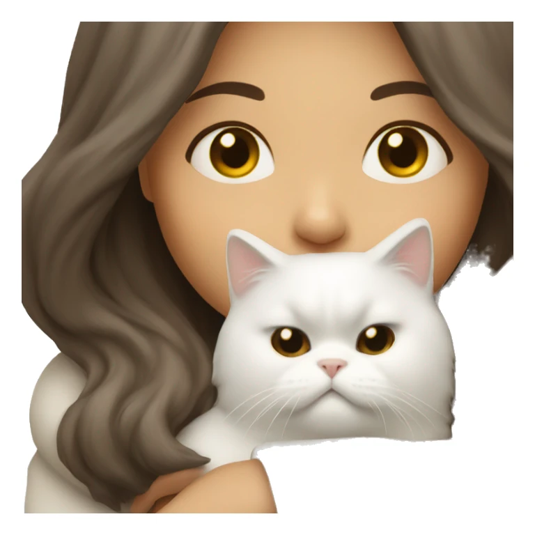 Brunette woman snuggling white Persian cat sticker
