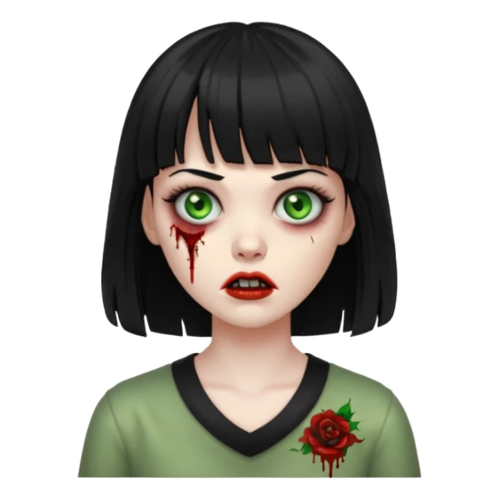 Zombie woman with bangs and black hair sticker