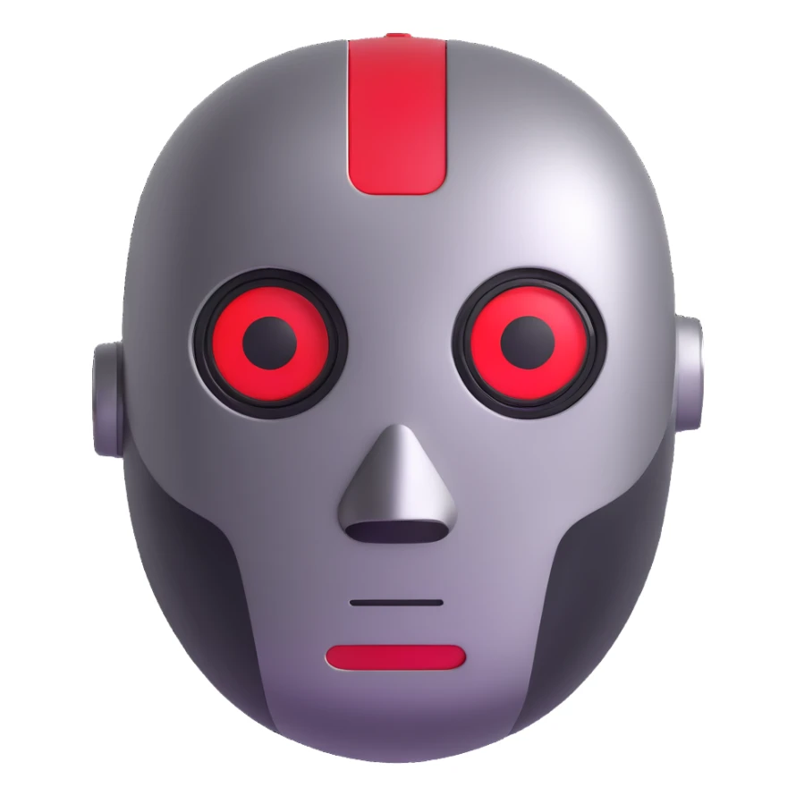 polished minimalistic perfectly round steel robot face with a red line instead of eyes, simple clean design sticker