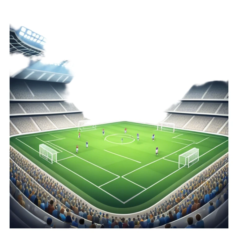 An icon featuring a large stadium with a football match in progress, players in action on the field, and a cheering crowd in the stands. Bright floodlights illuminate the pitch, creating an intense atmosphere of competition. The transparent background highlights the thrill of live sports events. sticker