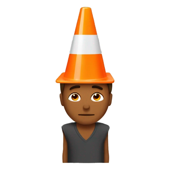 Orange traffic cone on a guy who hide his eyes sticker