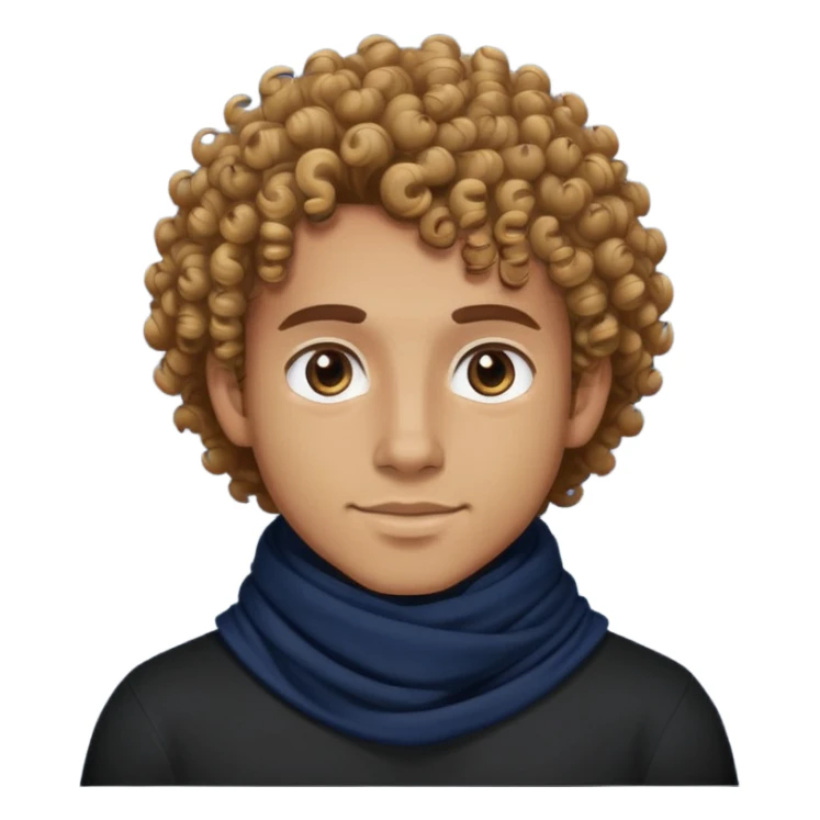 tan skin guy, curly hair, black shirt with navy scarf sticker