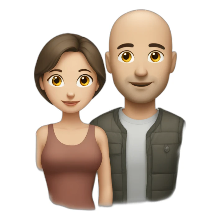 Bald man and his young brunette wife sticker