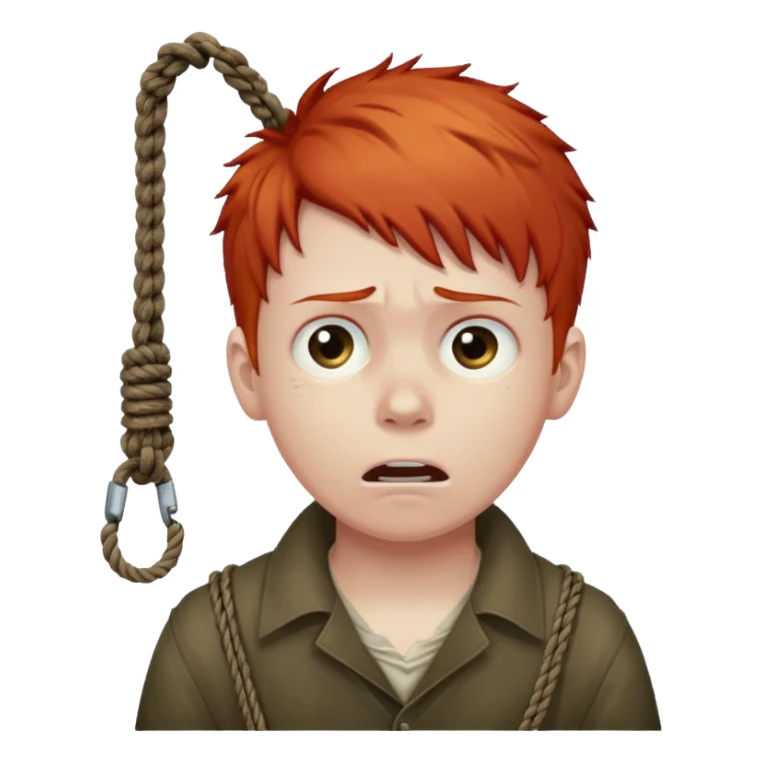 red headed boy hanging by his neck from a noose sticker
