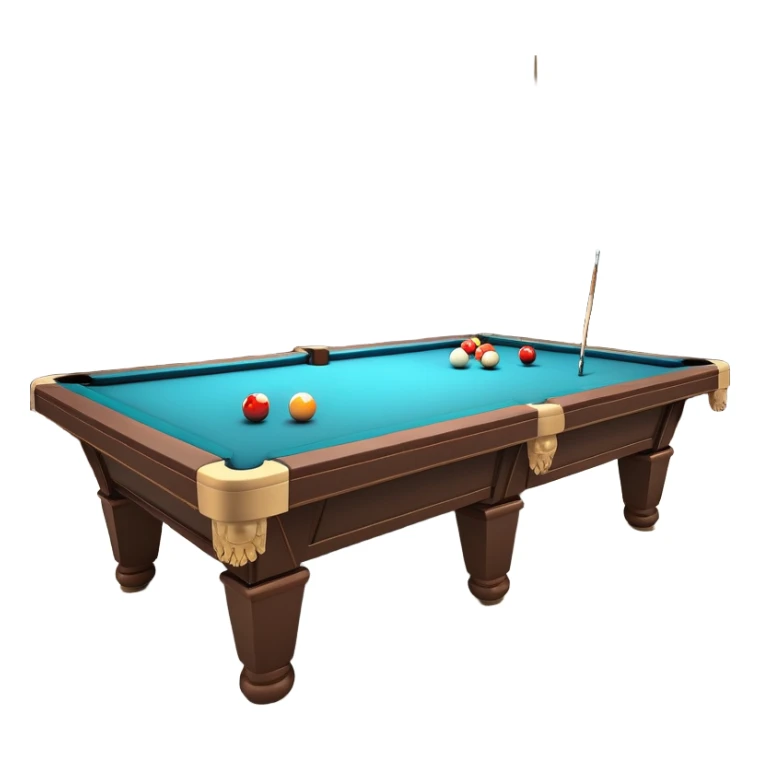 A well-arranged pool table with colorful billiard balls neatly placed, and a cue stick poised to take a shot. The setting is a dimly lit room with a focused atmosphere, highlighting the precision and strategy involved in the game of billiards. sticker