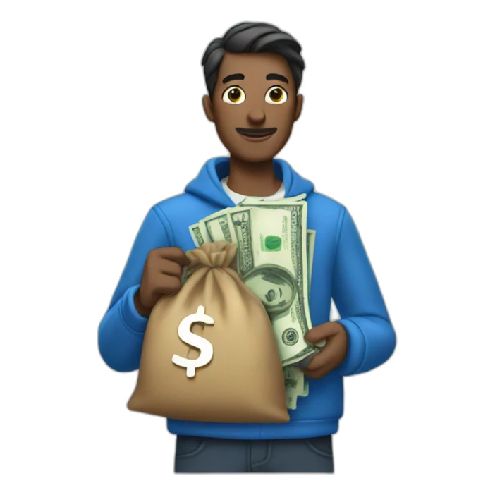 man with money bag in blue cloths sticker