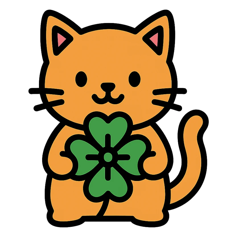 color outline icon of a cat with clover sticker