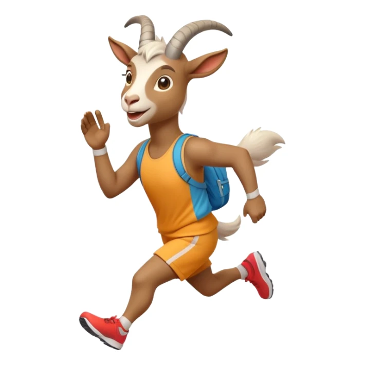 friendly anthropomorphised goat jogging upright in a new outfit, relaxed pose sticker