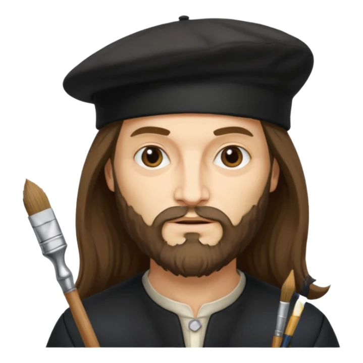 Leonardo da Vinci wear black beret hat, hold a brush sticker