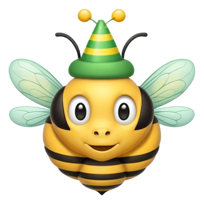 a Bee with green Birthday Hat, Happy bee with striped party hat sticker