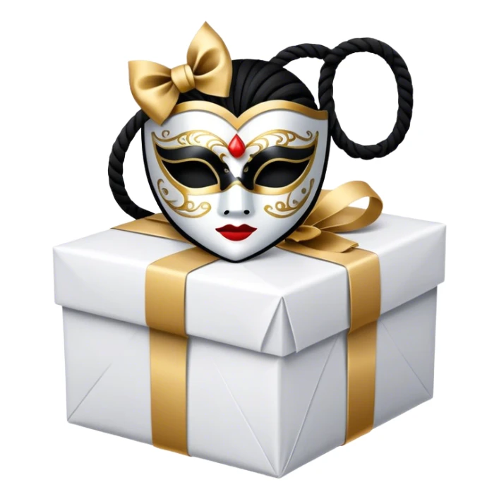 Gift wrapped with black rope and Tiny venetian mask sticker