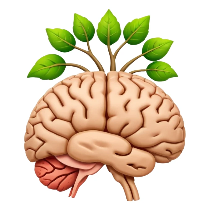 real human brain with rising green growth graph inside sticker