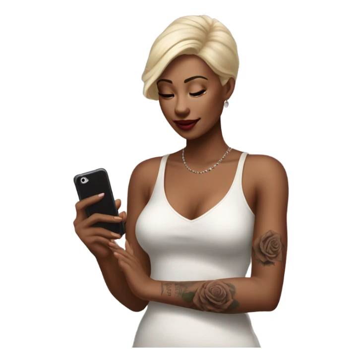 Hyper Realistic beautiful woman model with a small rose tattoo talking on a phone  sticker