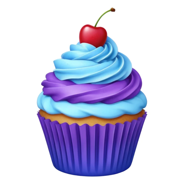 Cupcake: blue cream, purple paper, sparkless with cherry on top  sticker