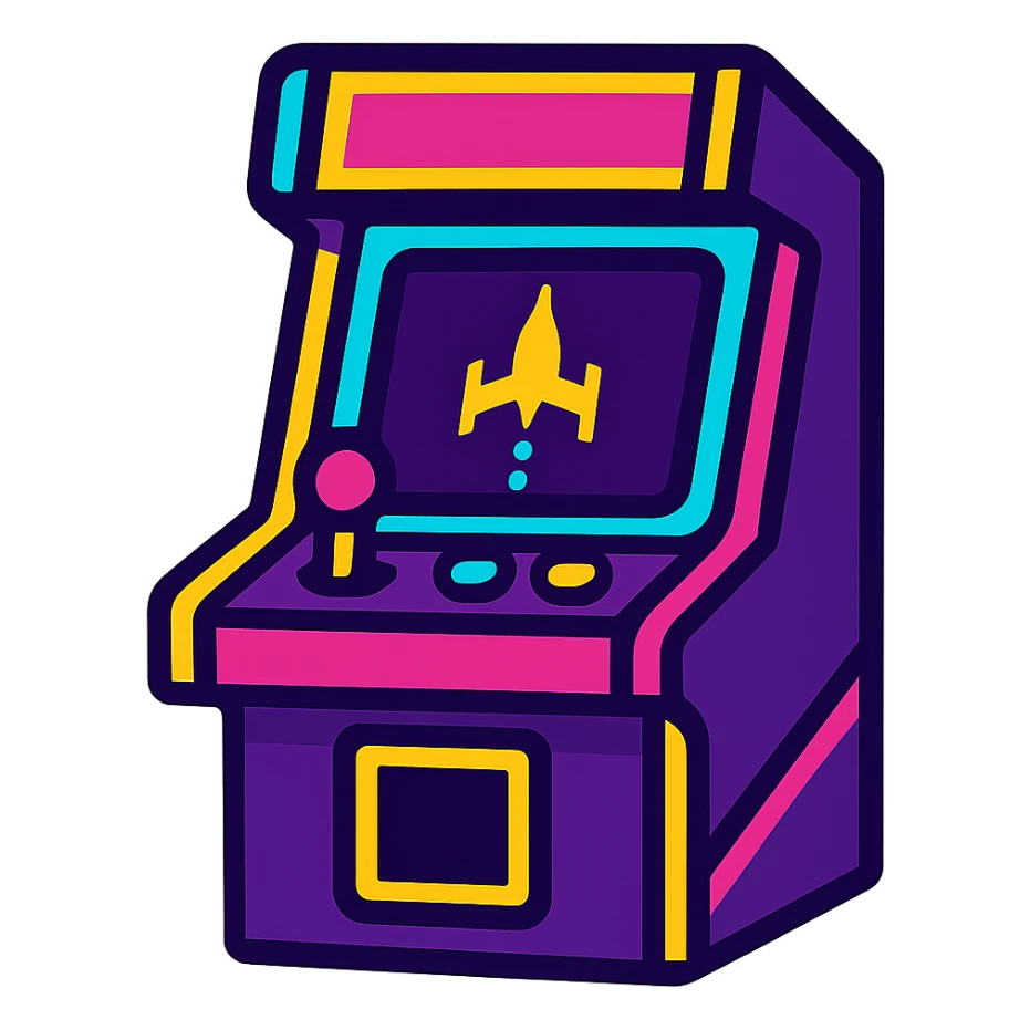 retro 80s style arcade game icon with neon colors sticker