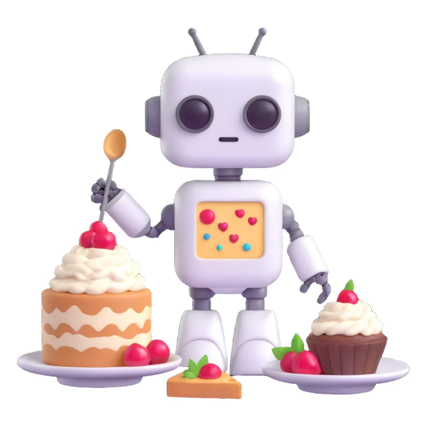 The cute robot and dessert, 3d emoji sticker