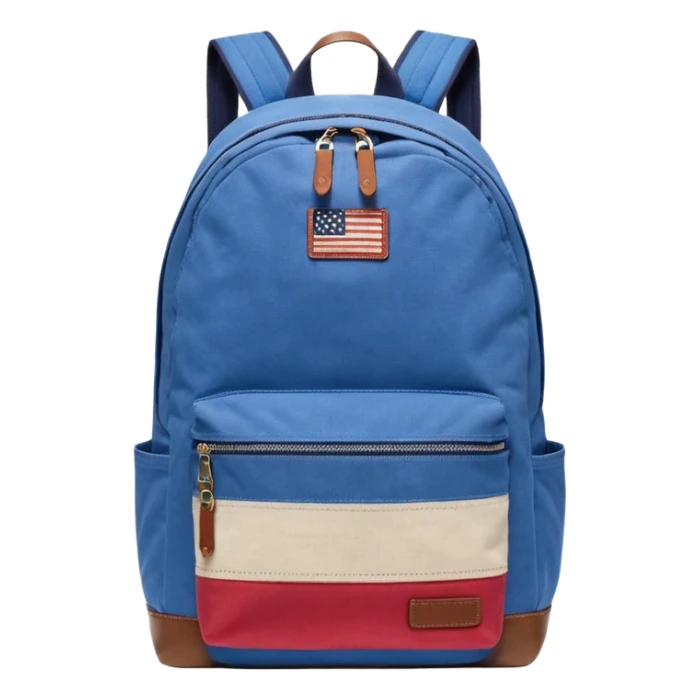 simple blue backpack with tommyjeans logo like american flag ony at the bottom pocket 

 sticker
