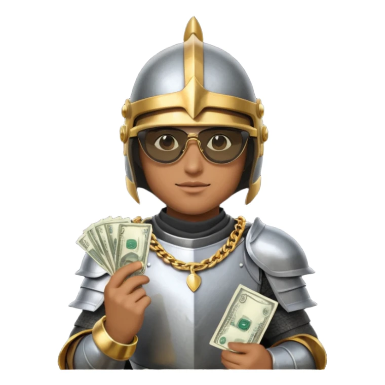 Knight helmet gold chain dark glasses money sticker