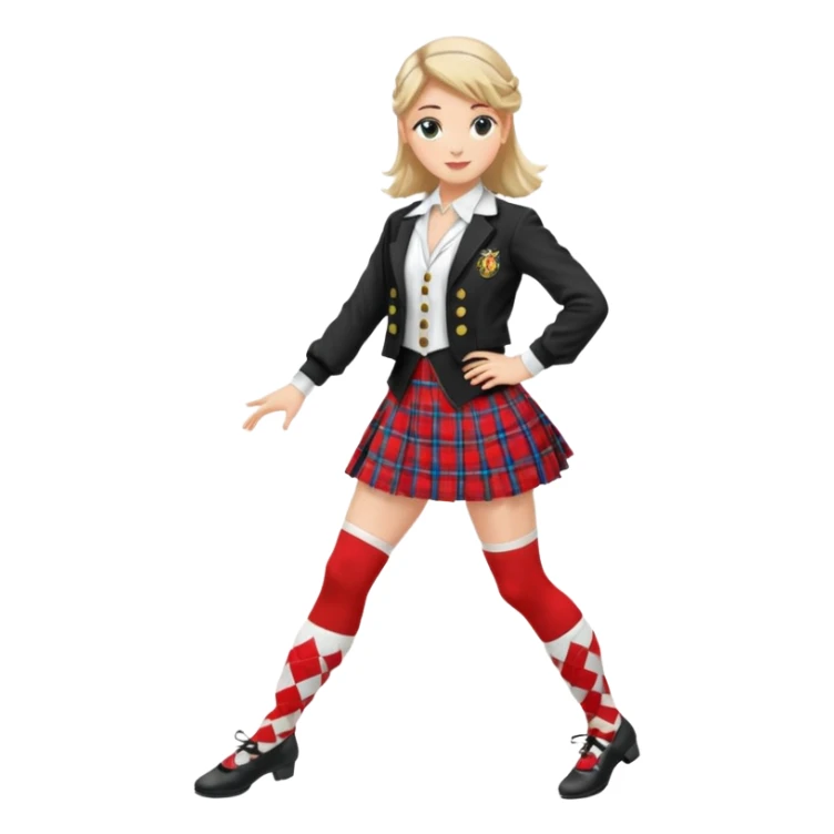 Highland dancing argyle just over the knee socks, blouse, highland dancing jacket, tartan miniskirt and highland dancing shoes sticker