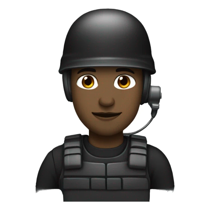operator dressed in black with a milatary helmet, without glasses, wearing a headset, preferably male white sticker
