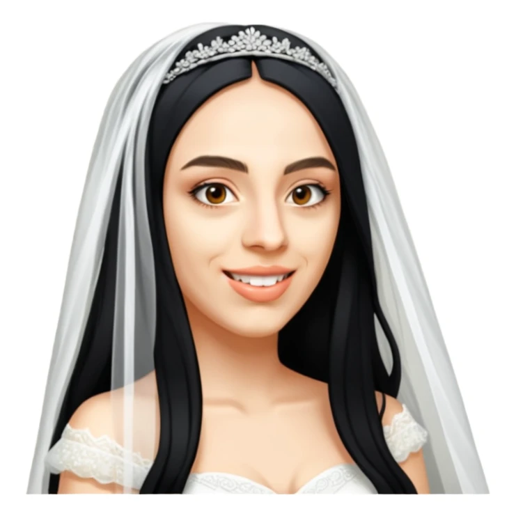 Woman with long black hair and bridal veil sticker
