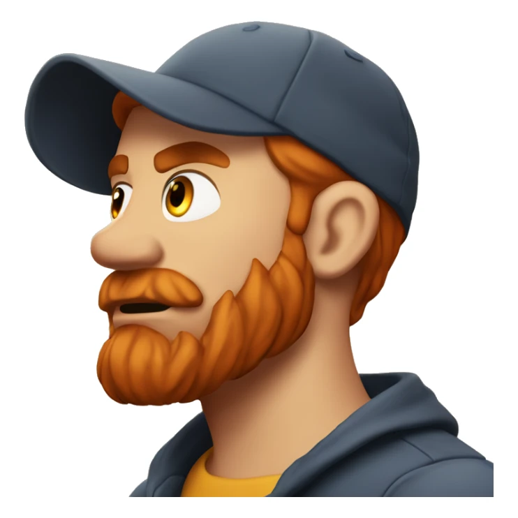 red haired man with beard and an earring, wearing a cap, who looks grumpy and angry, squinting sticker