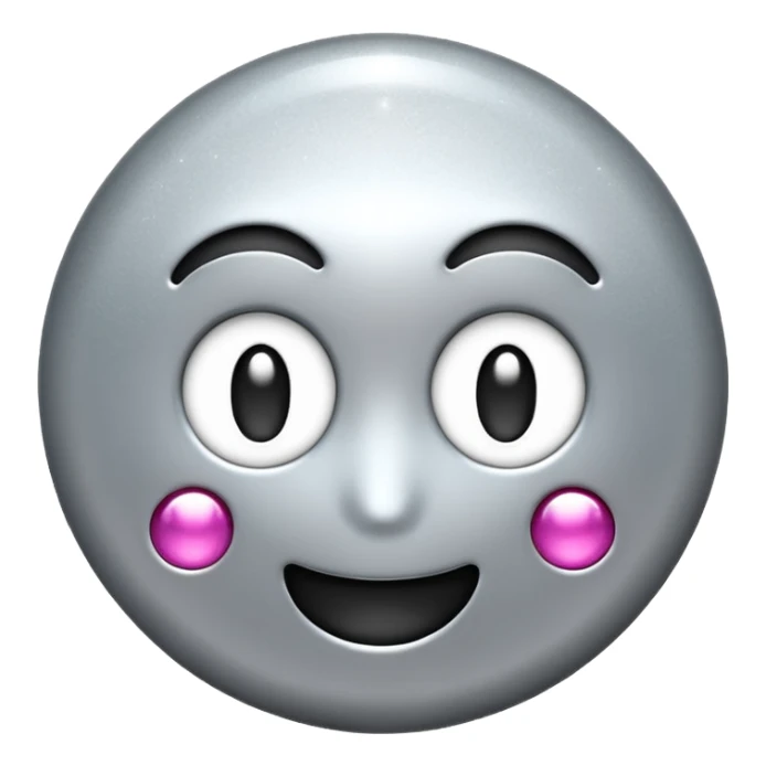 Silver chrome sparkle emoji, iOS emoji style, minimal shape, glossy metallic shine, clean background, smooth lighting sticker