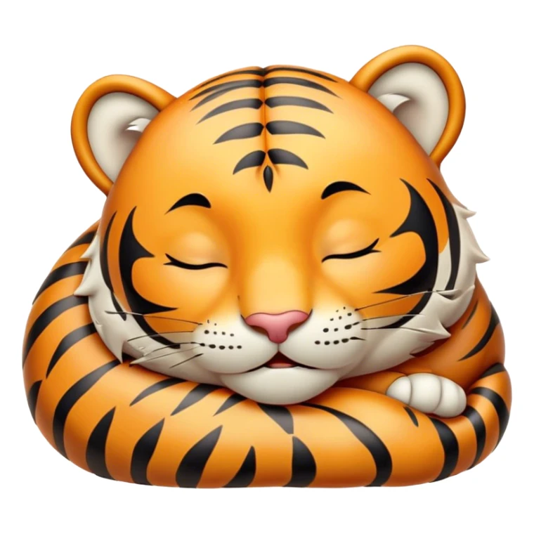 Meme-Worthy cute Sleeping Tiger Portrait Emoji, Head resting peacefully with a contented smile, showcasing a luxuriously striped form and eyes gently closed in serene slumber, Simplified yet comically adorable features, highly detailed, glowing with a soft, drowsy wild light, high shine, relaxed and utterly lovable, stylized with an air of playful laziness, bright and heartwarming, soft glowing outline, capturing the essence of a sleeping tiger that feels destined to become the next viral icon of adorable rest! sticker