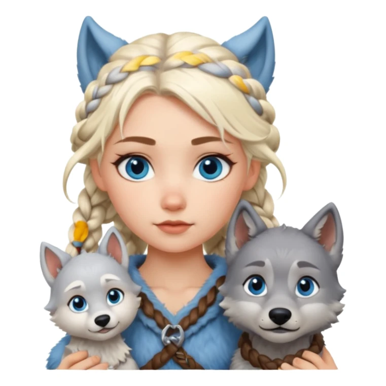 Viking platinum blonde girl with braid and blue eyes. Wolf pet sticker