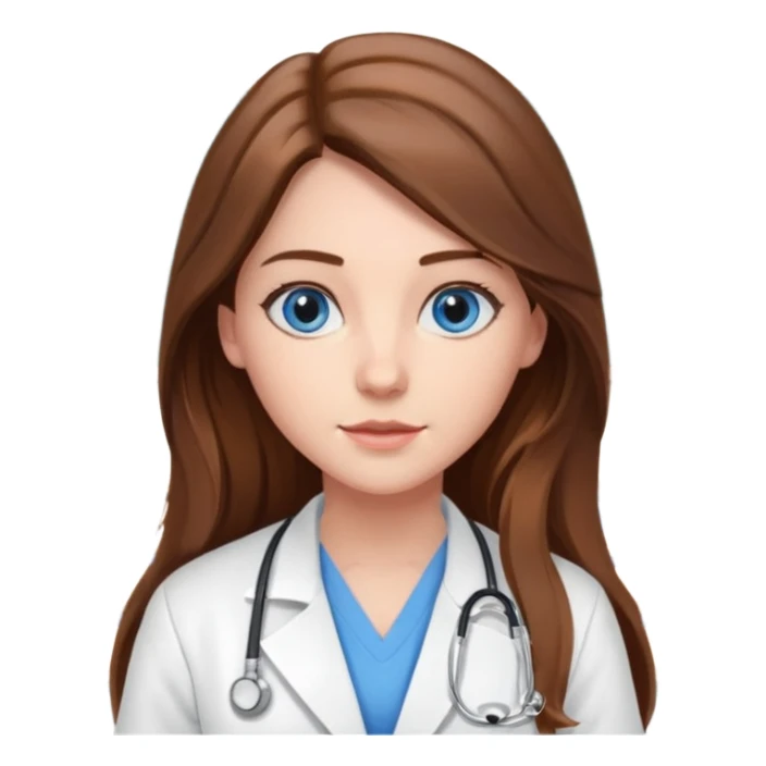 inside a classroom at university, a pretty female nursing student with long brown hair, blue eyes sticker