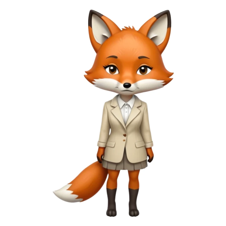 extremely sad anthropomorphised female fox in stylish outfit, no sunglasses, very sad and crying, heavy frown, looking to the left, full-body view sticker