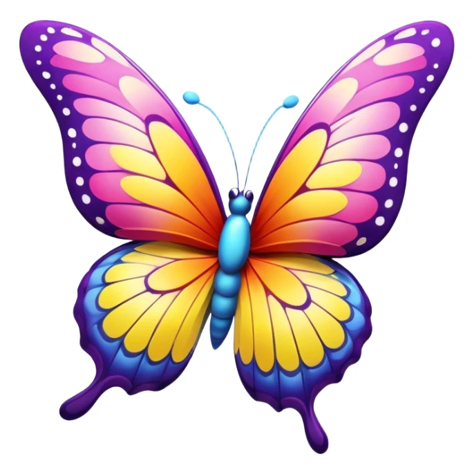butterfly, three-dimensional, in a cartoon style, on a white background, 3D rendering, high resolution, bright colors, with a perspective composition, high saturation, prominent details, a floating affect, and a lively atmosphere sticker
