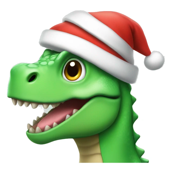 happy green dino wearing santa hat sticker