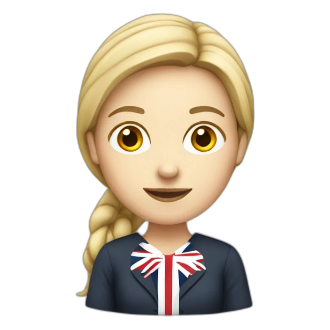 english teacher female with british flag sticker