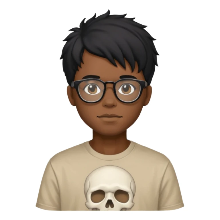 black anime hair guy with skeleton makeup. wearing a stussy tshirt with glasses sticker