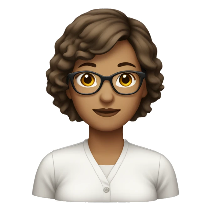 woman, short brown hair with glasses sticker