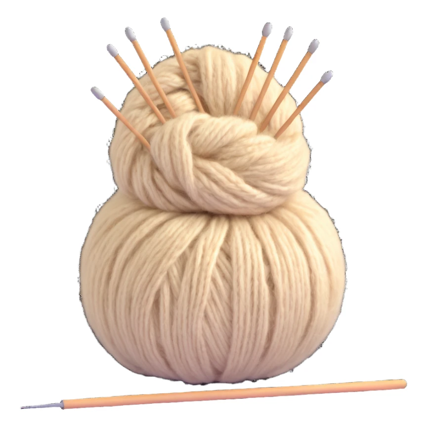 ball of beige mohair wool with knitting needles sticker