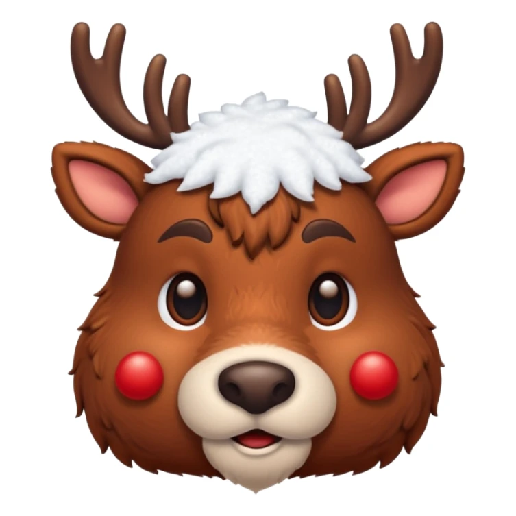 Rudolph red nosed reindeer with snow on its head and nose sticker