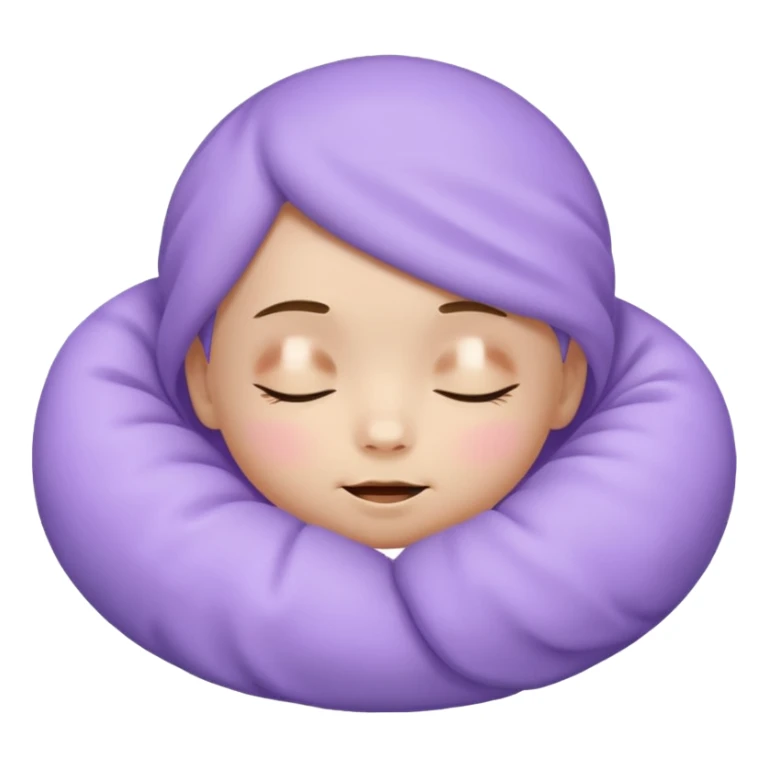 a baby lavender sleepy face emoji with a glowing pastel lavender gradient behind it, lavender skin sticker