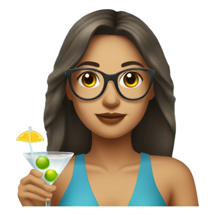 Brunnette eurasian girl on the beach drinking a martini sticker