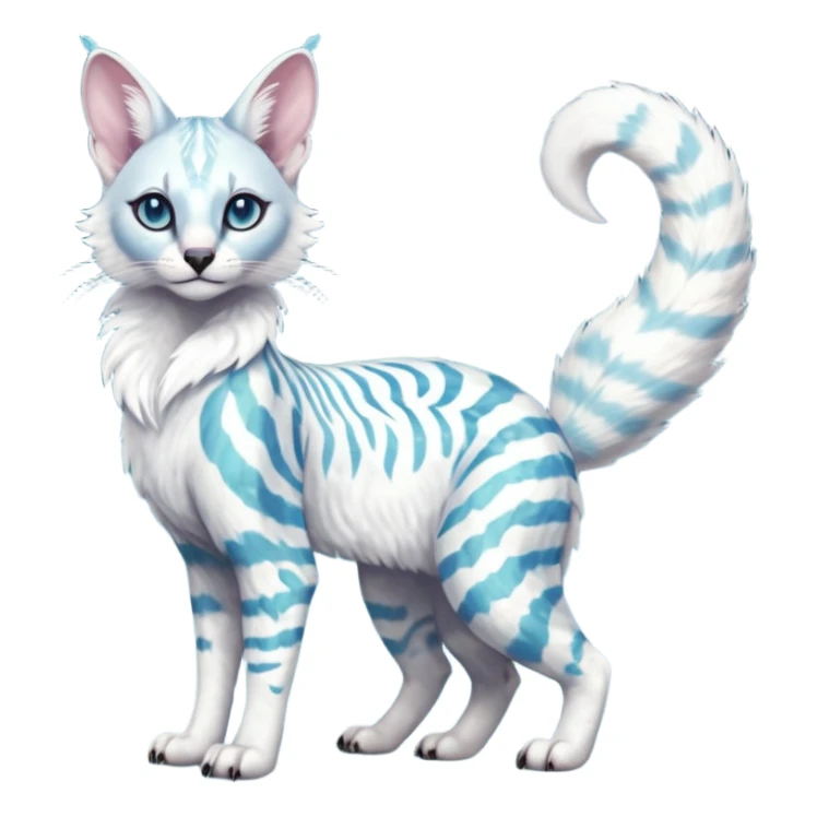 Colorful tropical pearly-albino-white iridescent glorious divine exotic cute cool beautiful shiny beautiful fantasy-caracal-civet-genet-sergal-vernid-Cacomistle-oncilla-animal-Fakémon-hybrid-fursona with tufted ears (full body) sticker