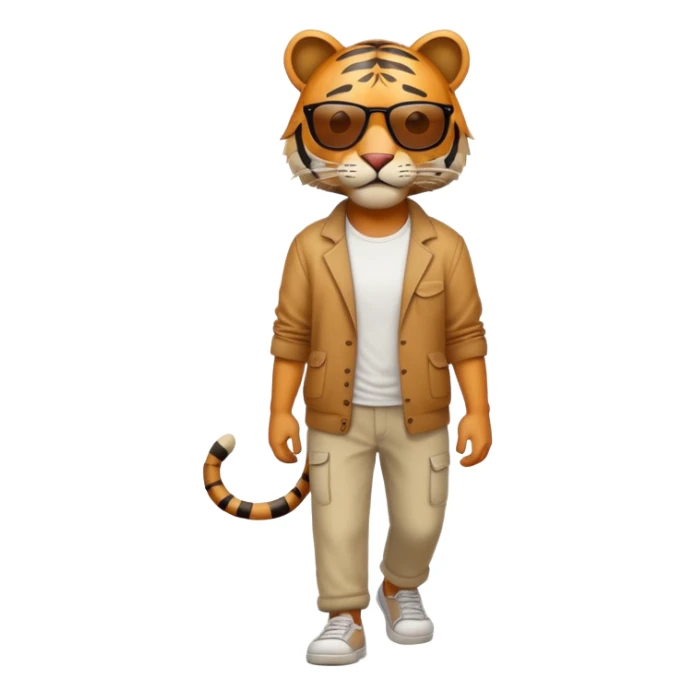 anthropomorphised tiger in casual clothes with sunglasses walking upright, relaxed pose sticker