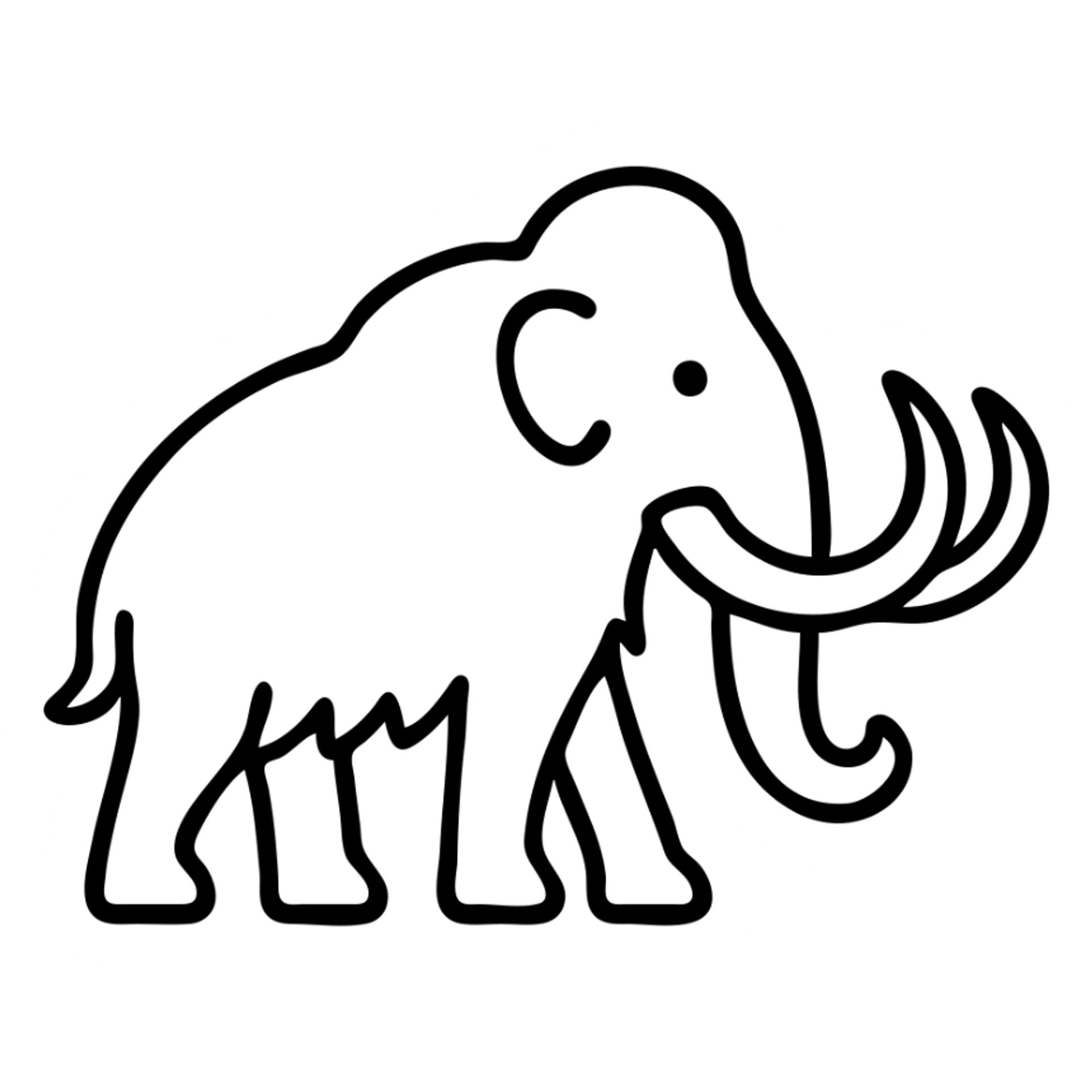 A mammoth with large curved tusks and shaggy fur sticker