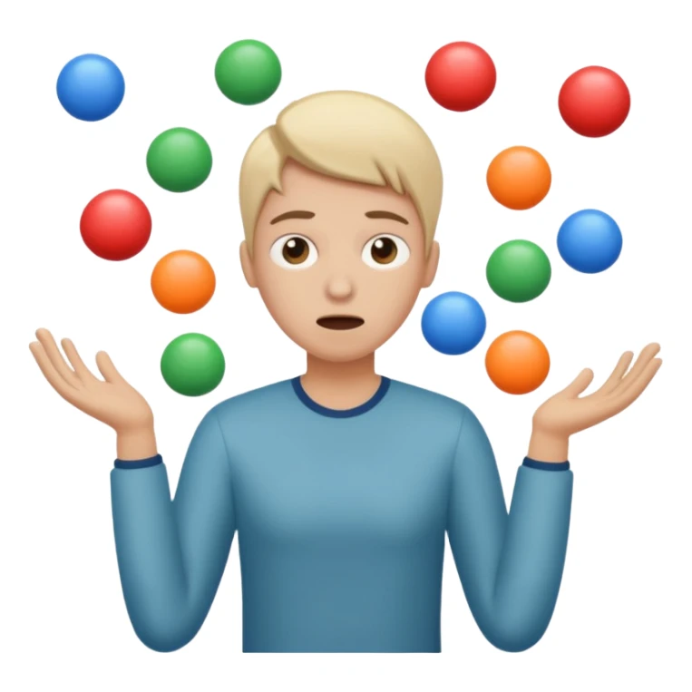 an emoji that depicts a product manager juggling work while mildly panicked and gender neutral sticker