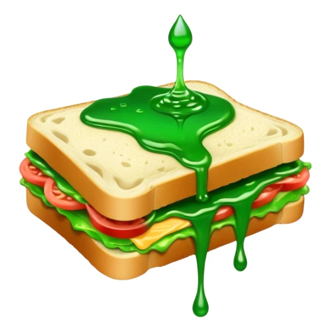 A sandwich with green goop syrup on top sticker