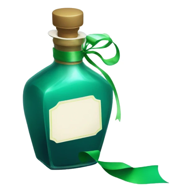Teal and green magic potion tilted diagonally with white label blank for ribbon  sticker