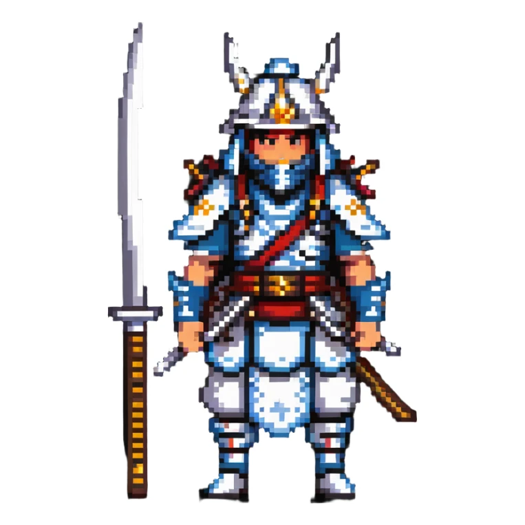 male samurai nomad with heavenly halo and traditional weapons sticker
