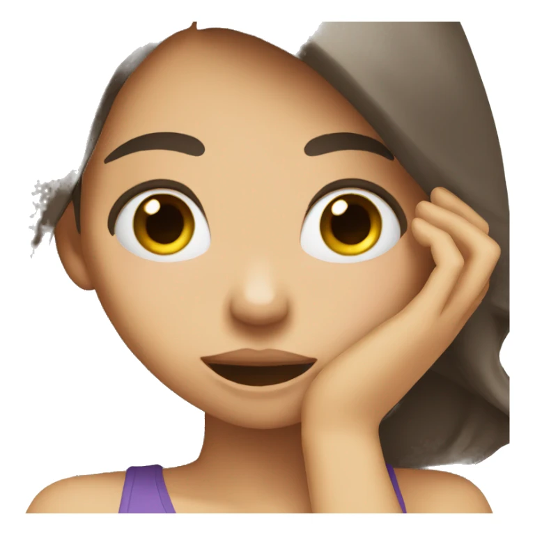 brunette girl blushing covering face sticker